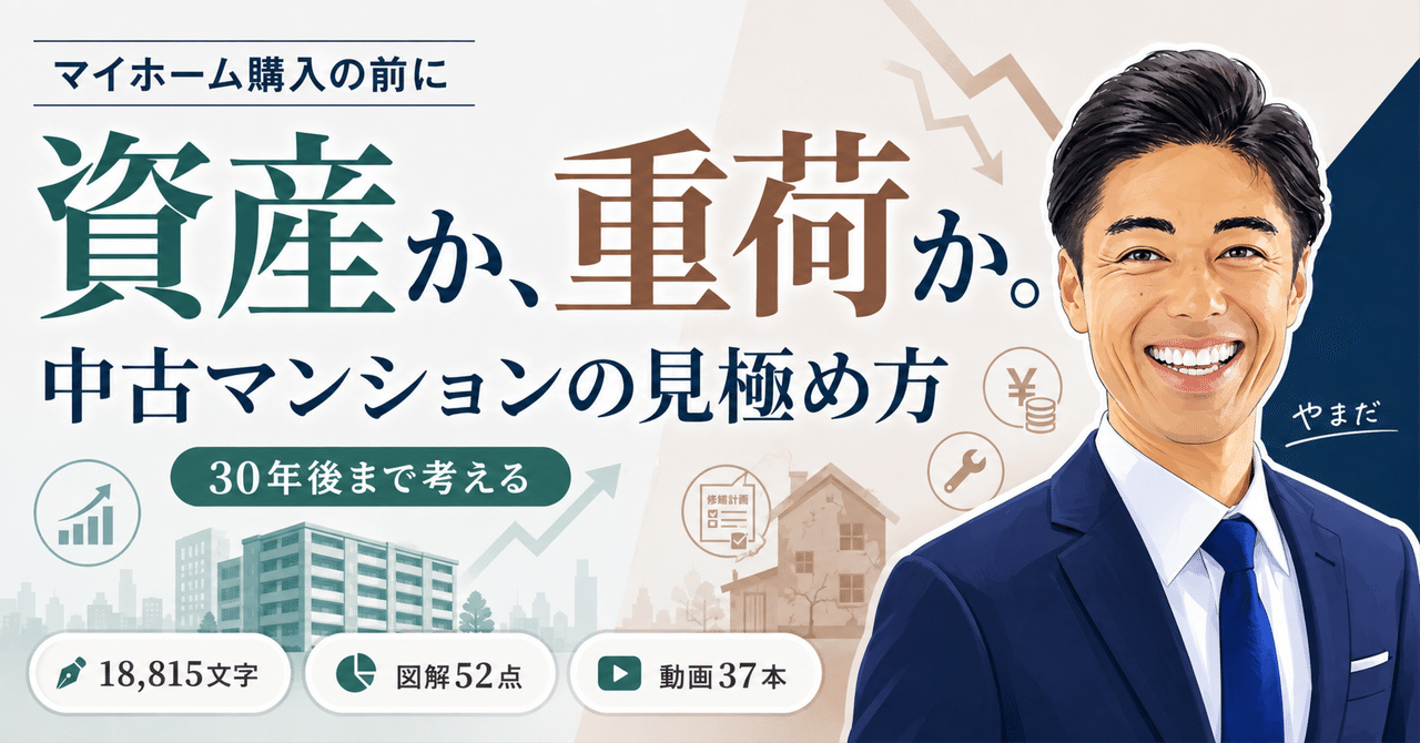 山田のnote記事の見出し画像。中古マンションの見極め方と、購入後の暮らしを考える記事。